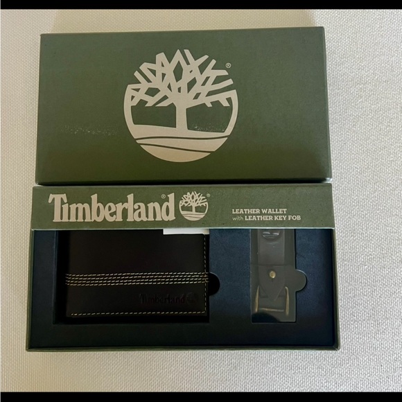 Timberland Men’s Leather Wallet & Key Fob Gift Set – Brown - Picture 1 of 4
